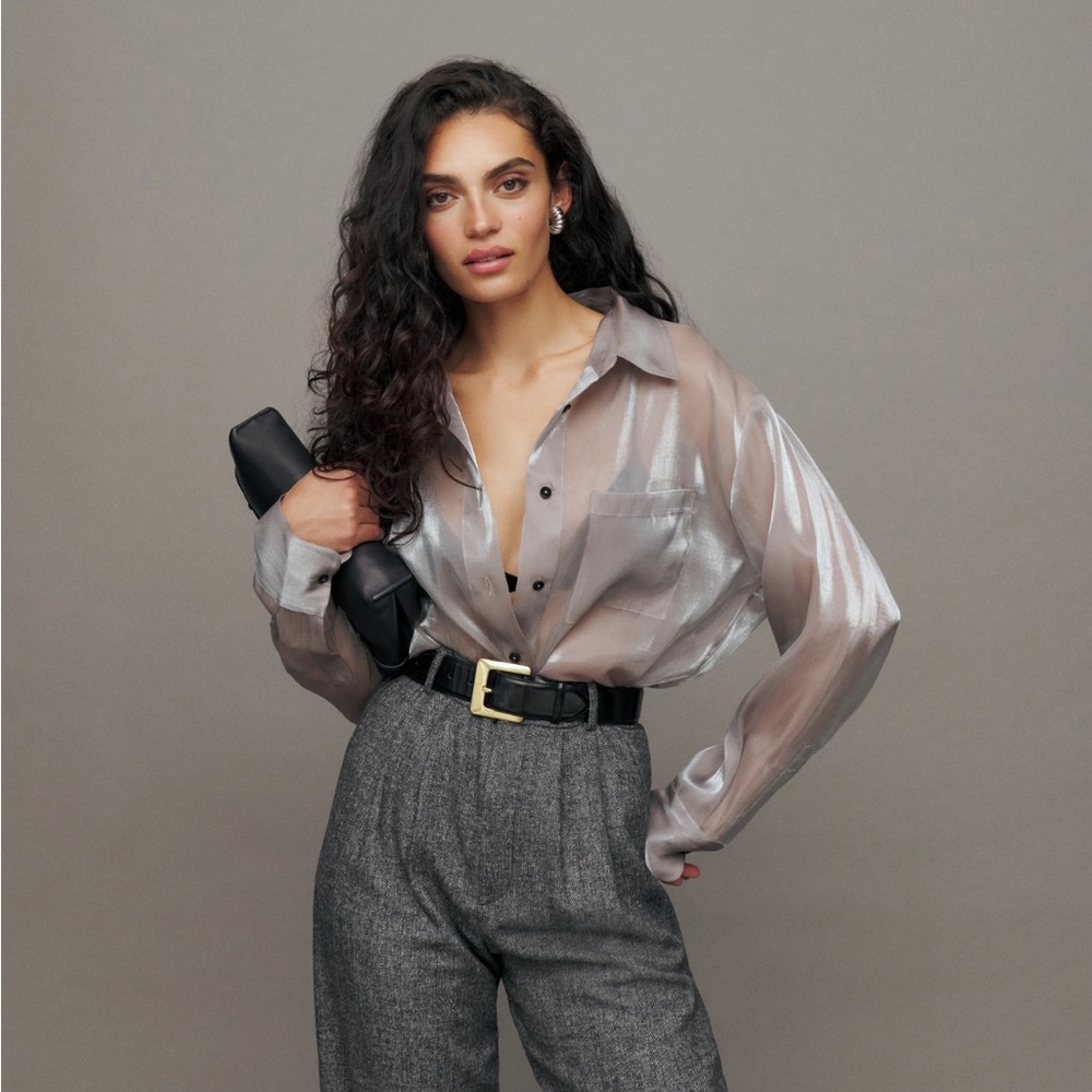 Reformation Will Oversized Sheer Shirt XS Silver - sold out online!